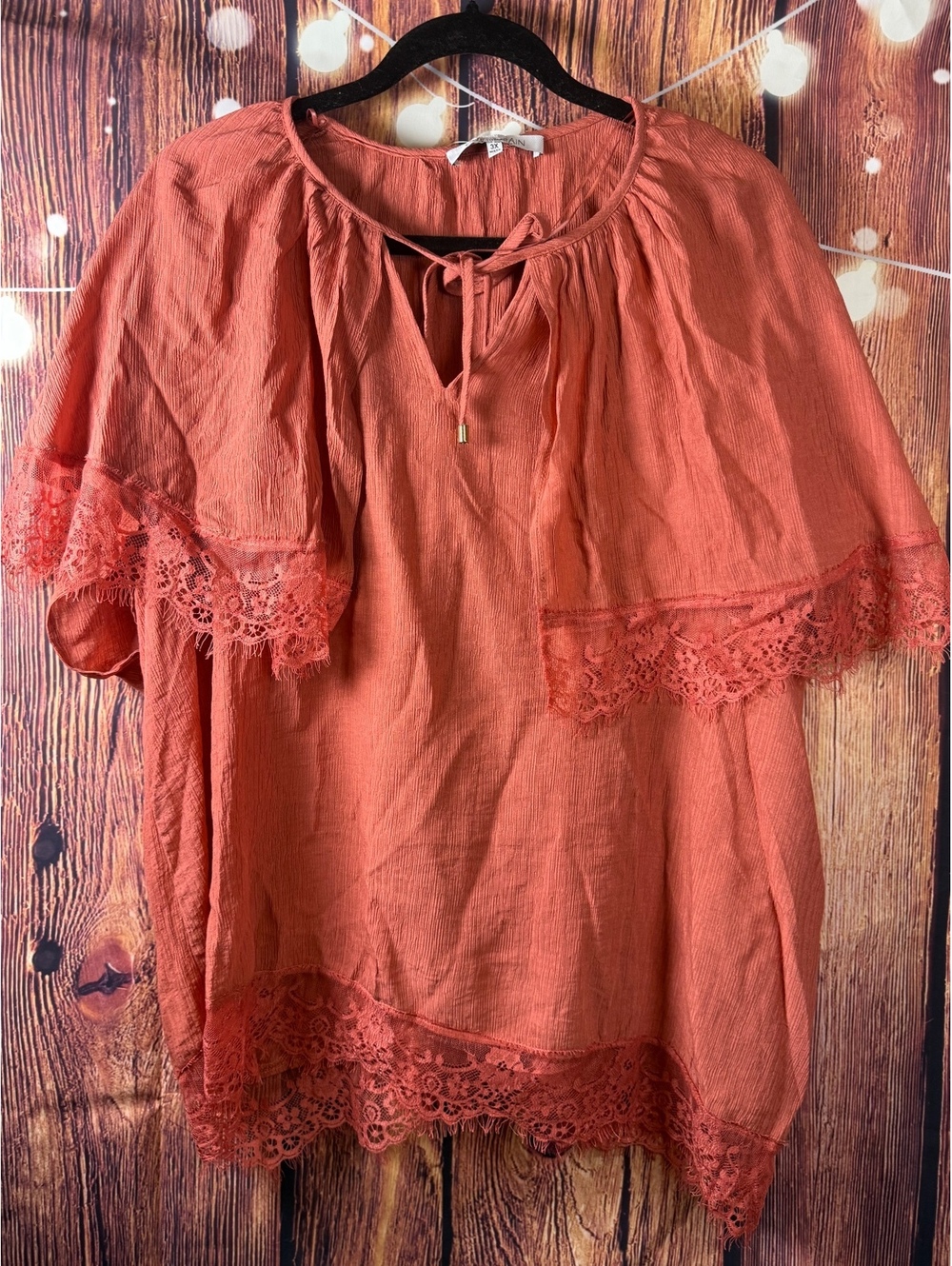 Sweet Rain Rust Lace Trim Blouse Size 3X